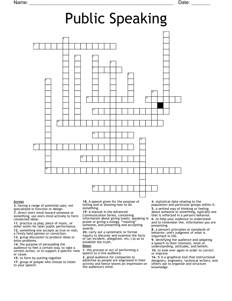 Public Speaking Crossword