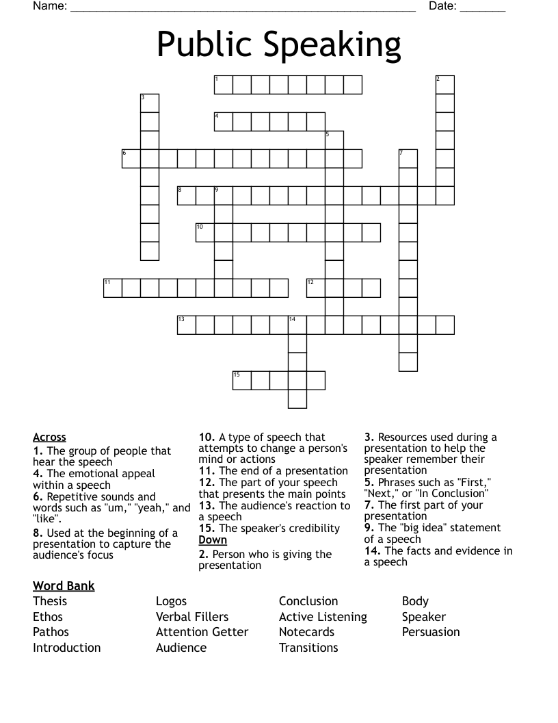 Public Speaking Crossword