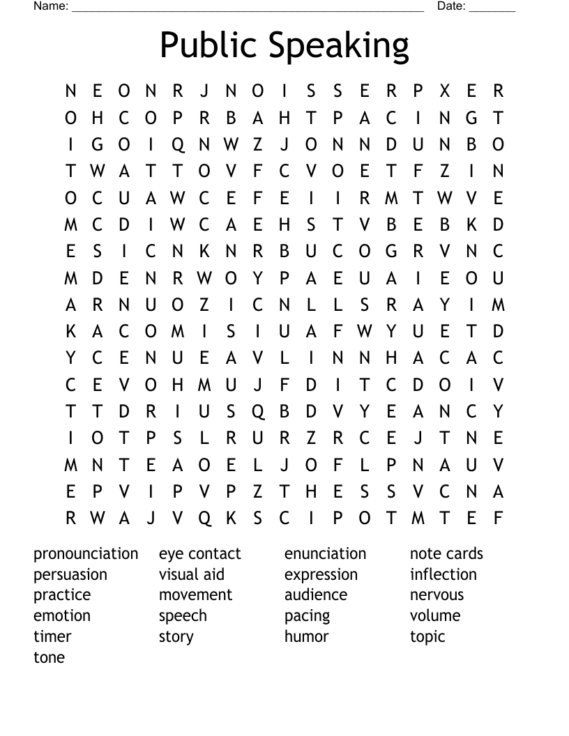 Public Speaking Word Search