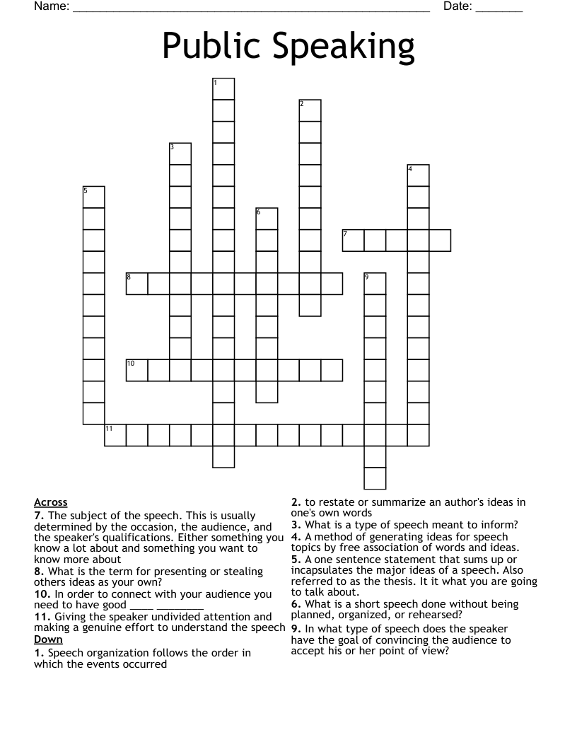Public Speaking Crossword