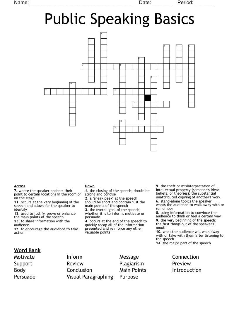 Public Speaking Basics Crossword
