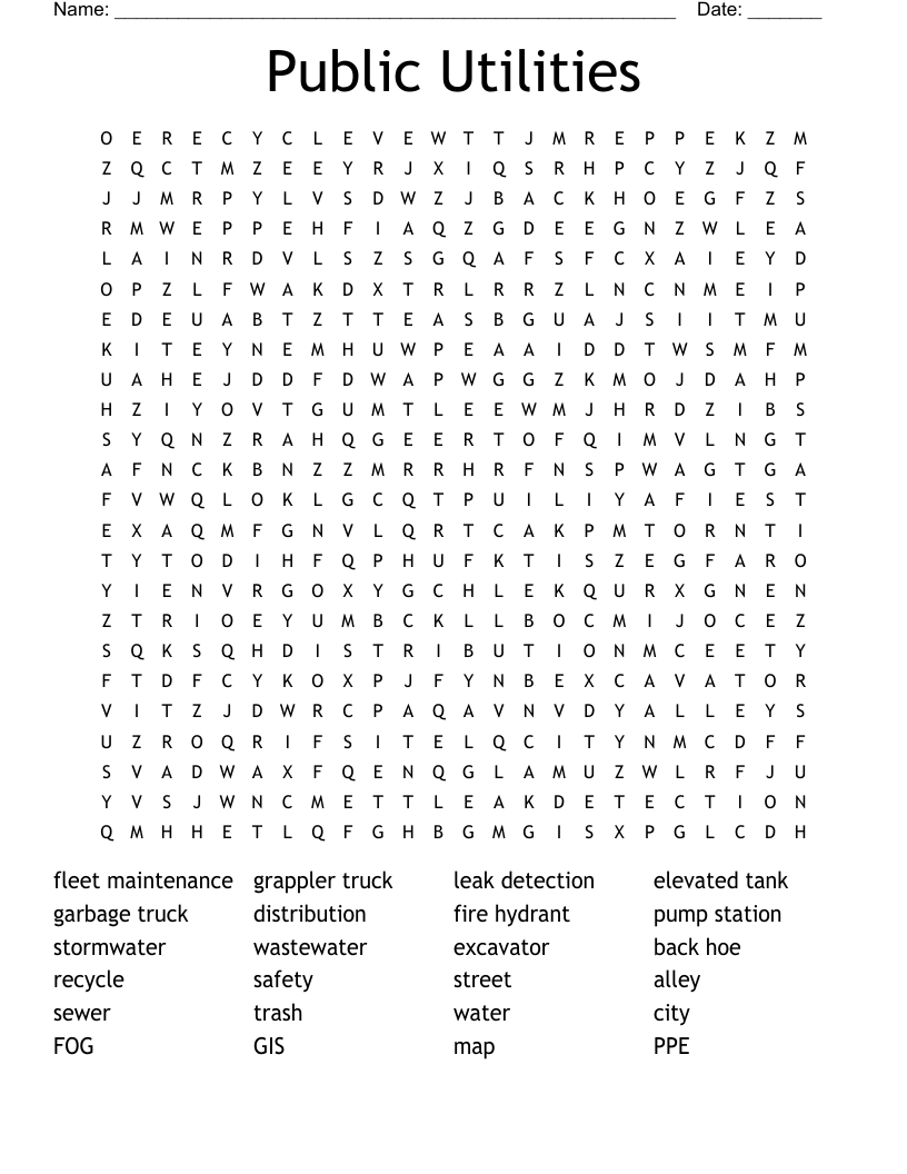 Public Utilities Word Search