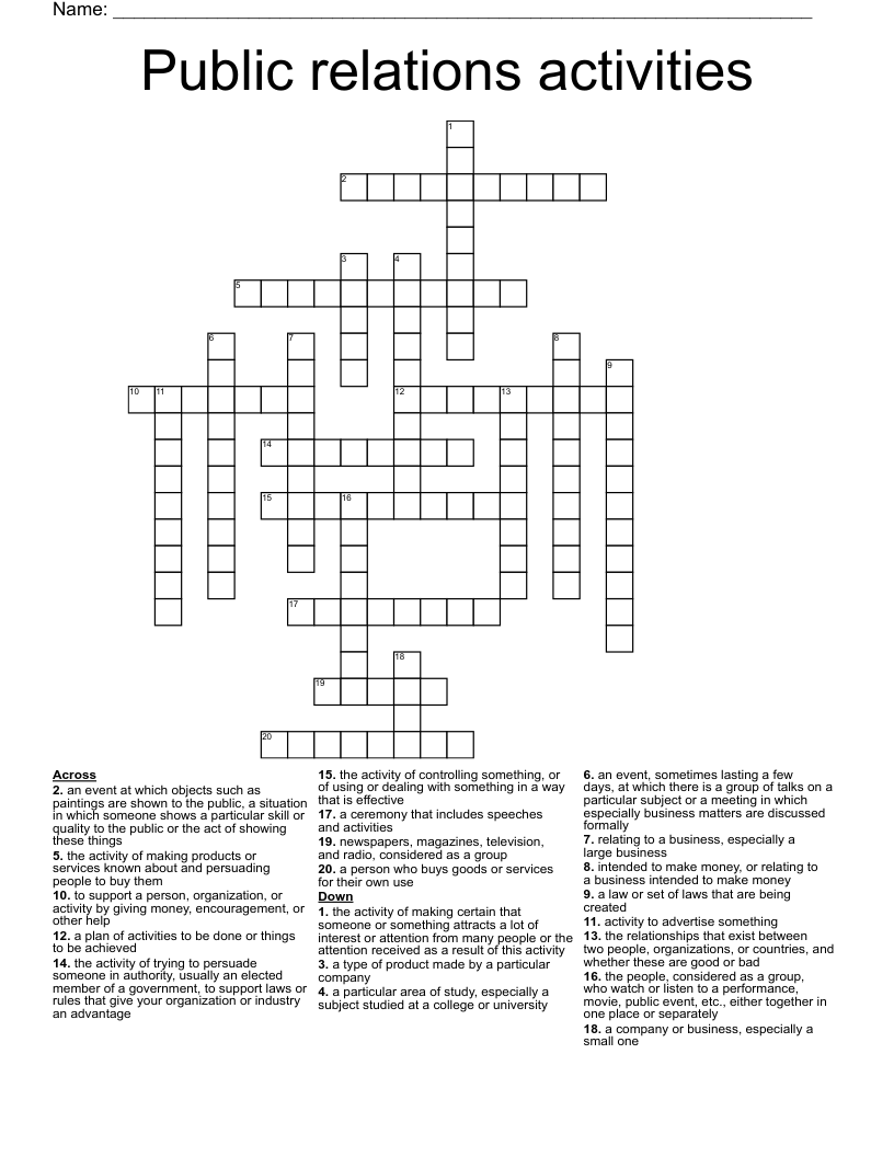 Public relations activities Crossword