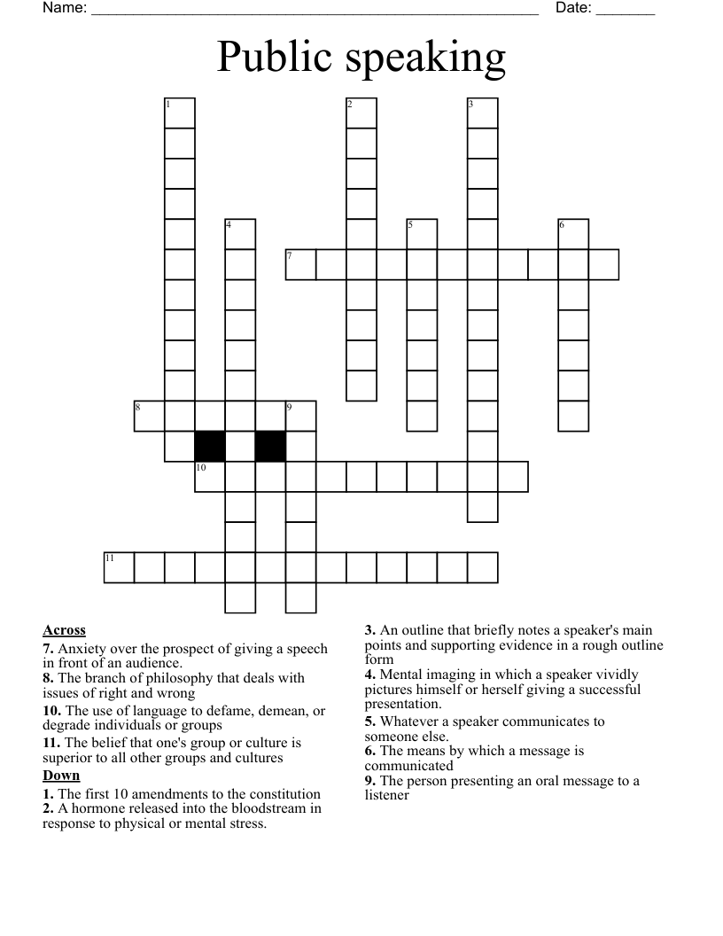 Public speaking  Crossword
