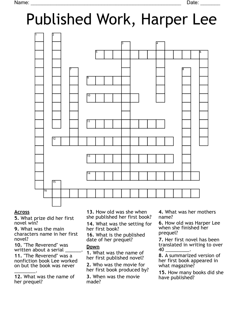 Published Work, Harper Lee Crossword