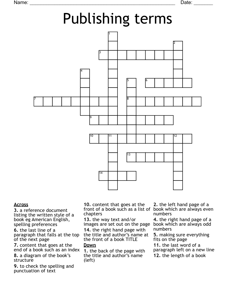 Publishing terms Crossword