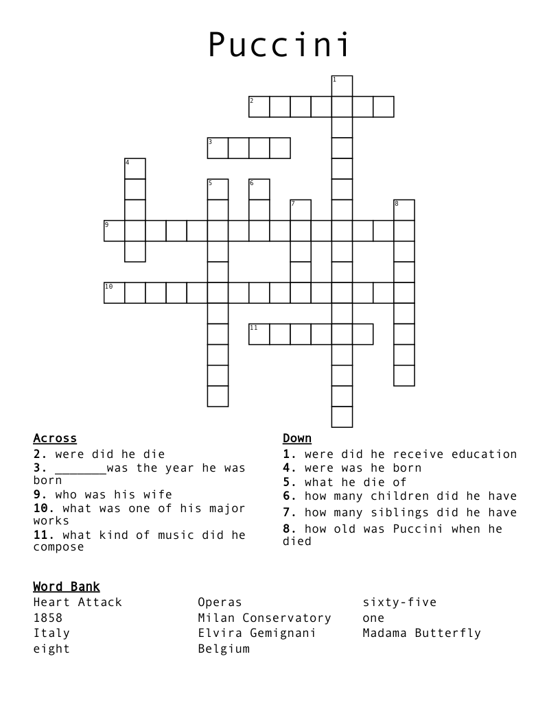 Puccini  Crossword