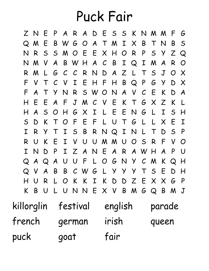 Puck Fair Word Search