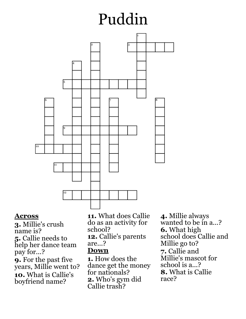 Puddin Crossword