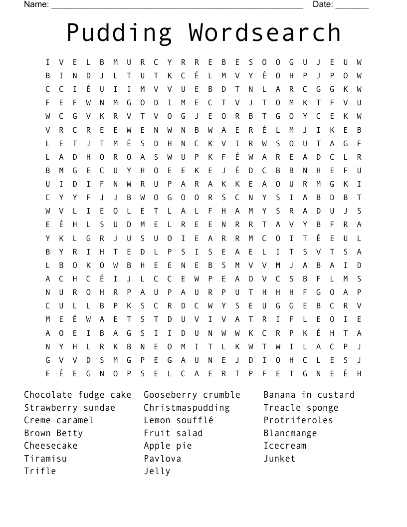 Pudding Wordsearch