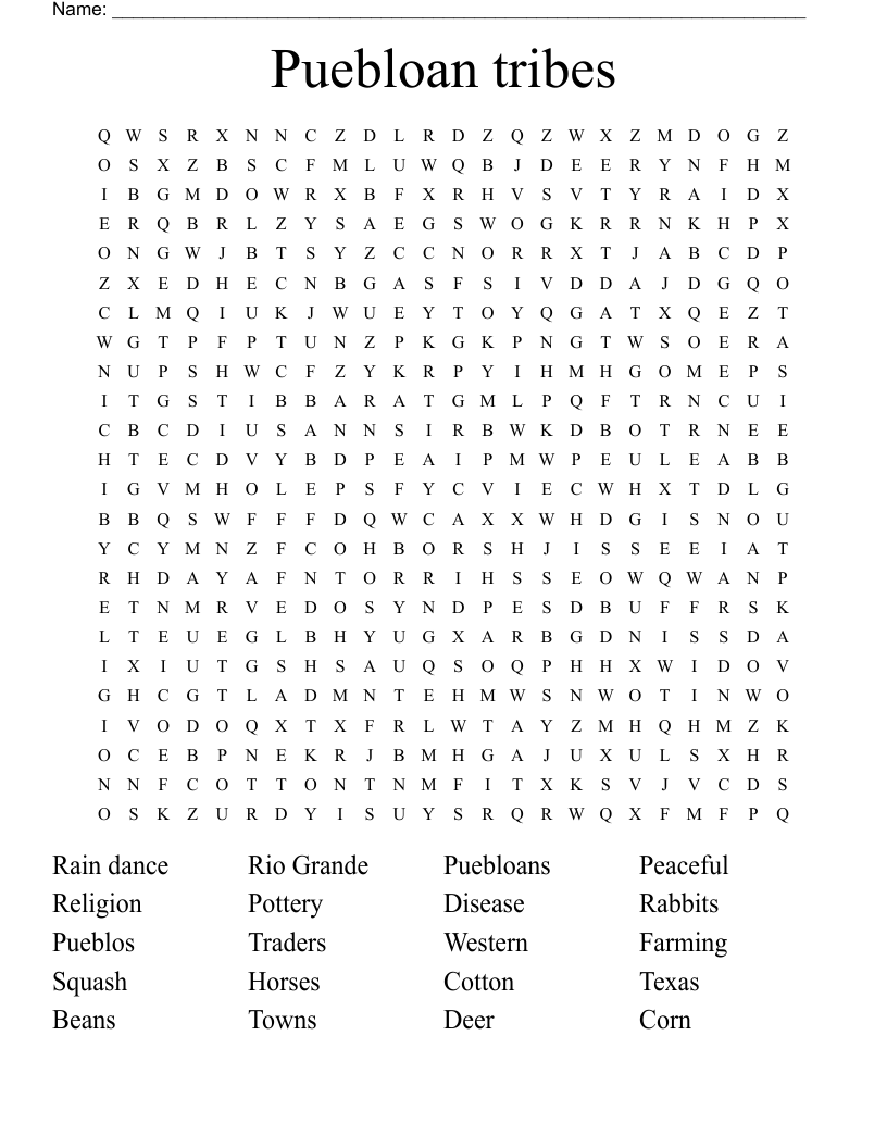 Puebloan tribes Word Search