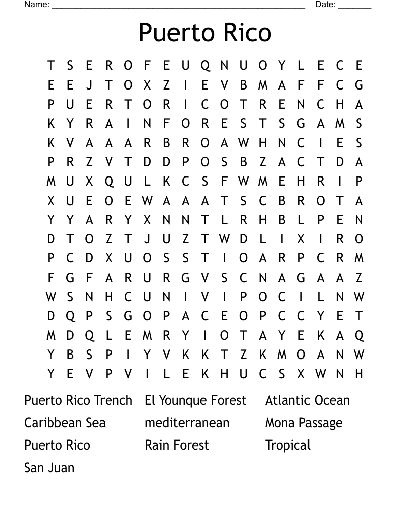 Puerto Rico Word Search