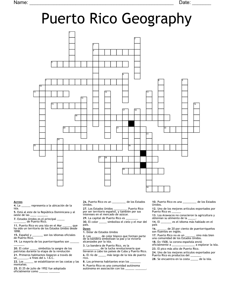 Puerto Rico Geography Crossword