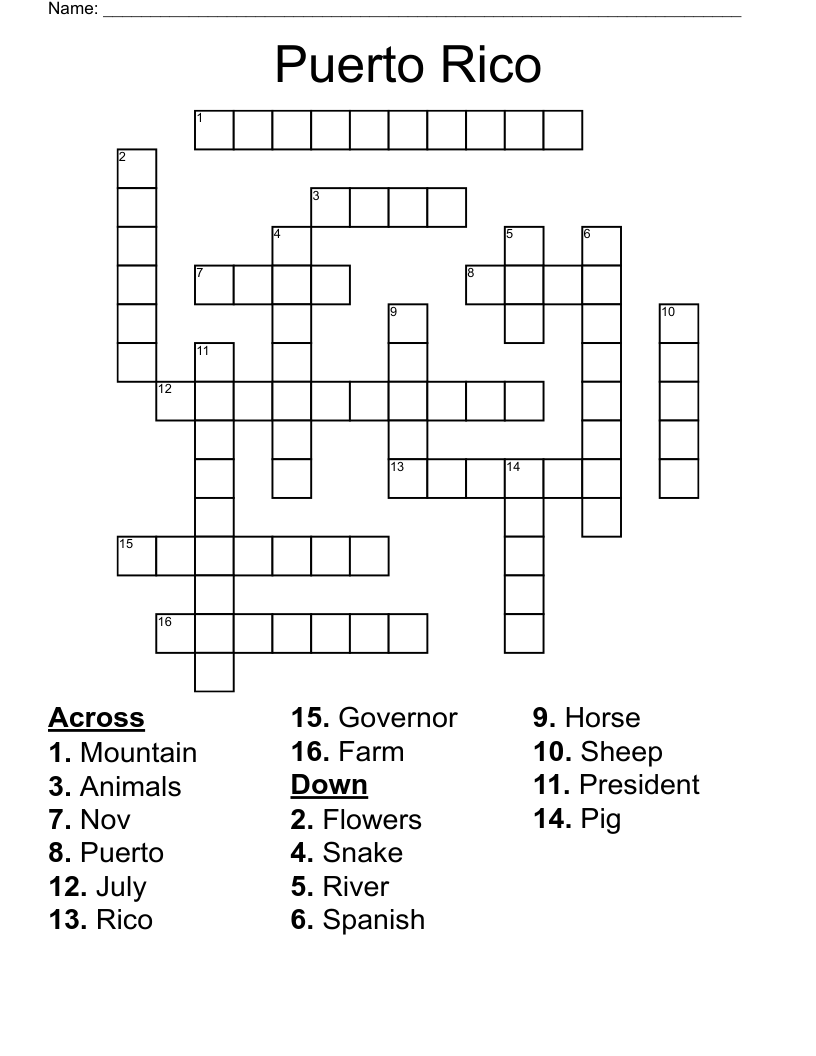 Puerto Rico  Crossword