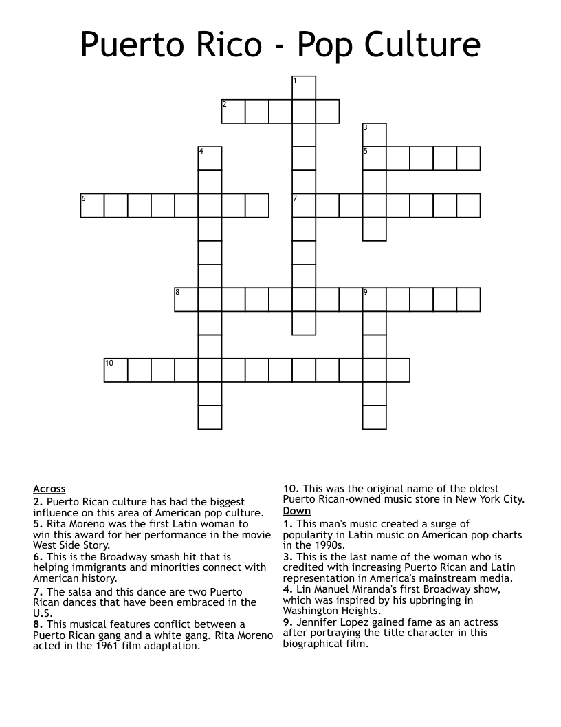 Puerto Rico - Pop Culture Crossword