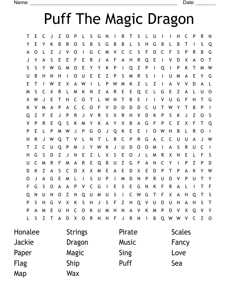 Puff The Magic Dragon Word Search