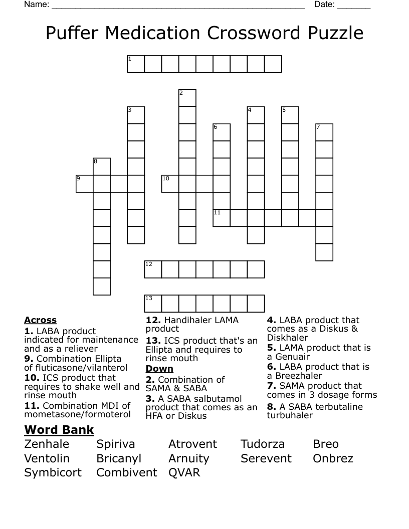Puffer Medication Crossword Puzzle 