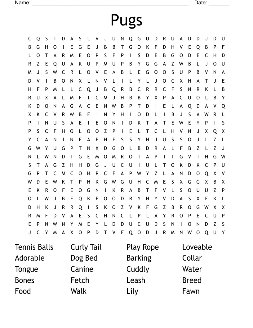 Pugs Word Search