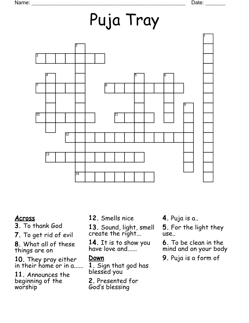 Puja Tray Crossword