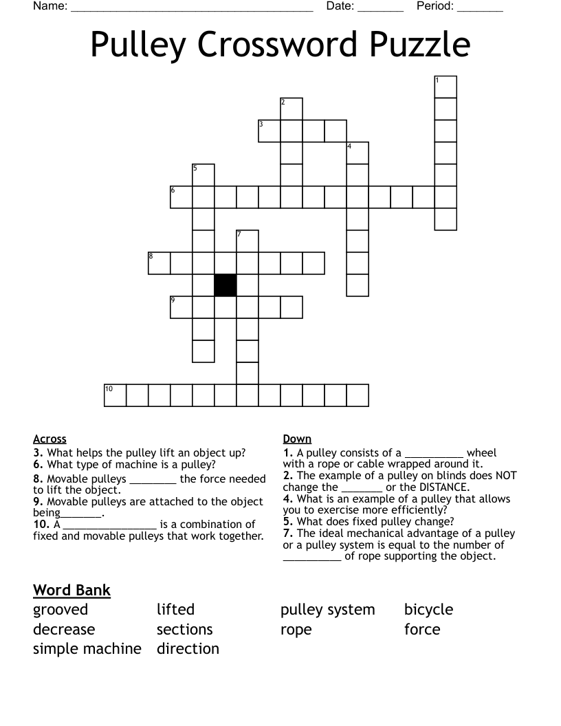 Pulley Crossword Puzzle