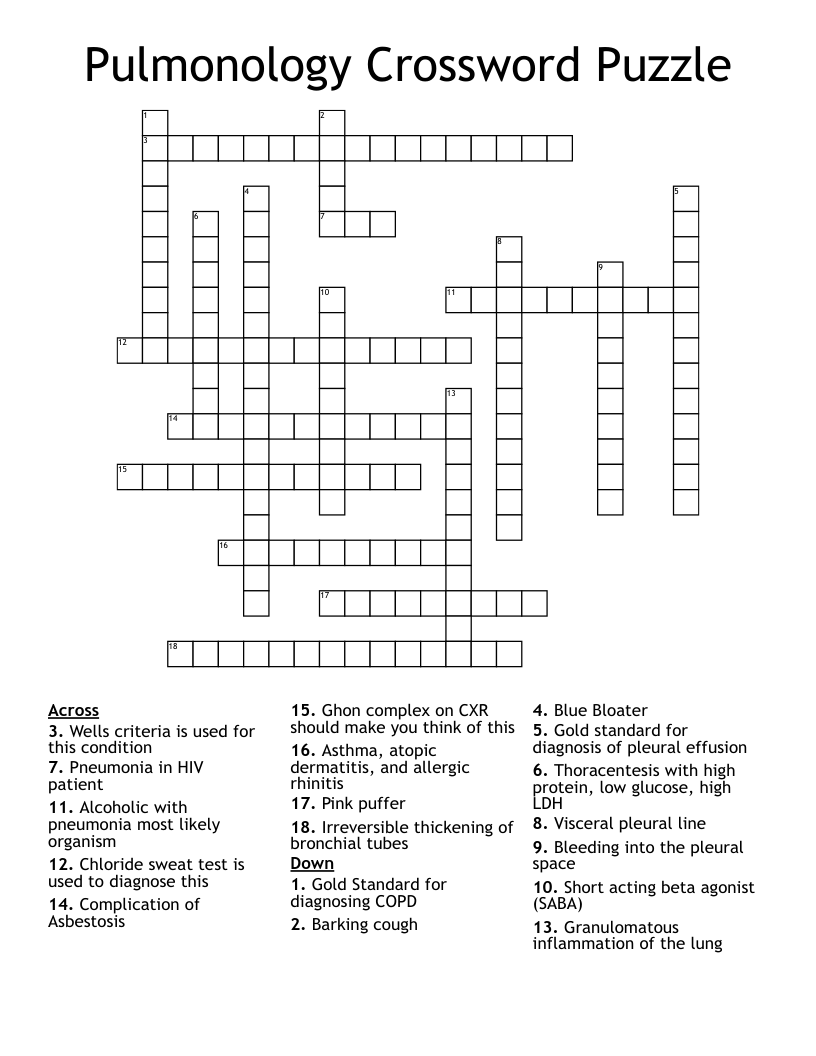 Pulmonology Crossword Puzzle