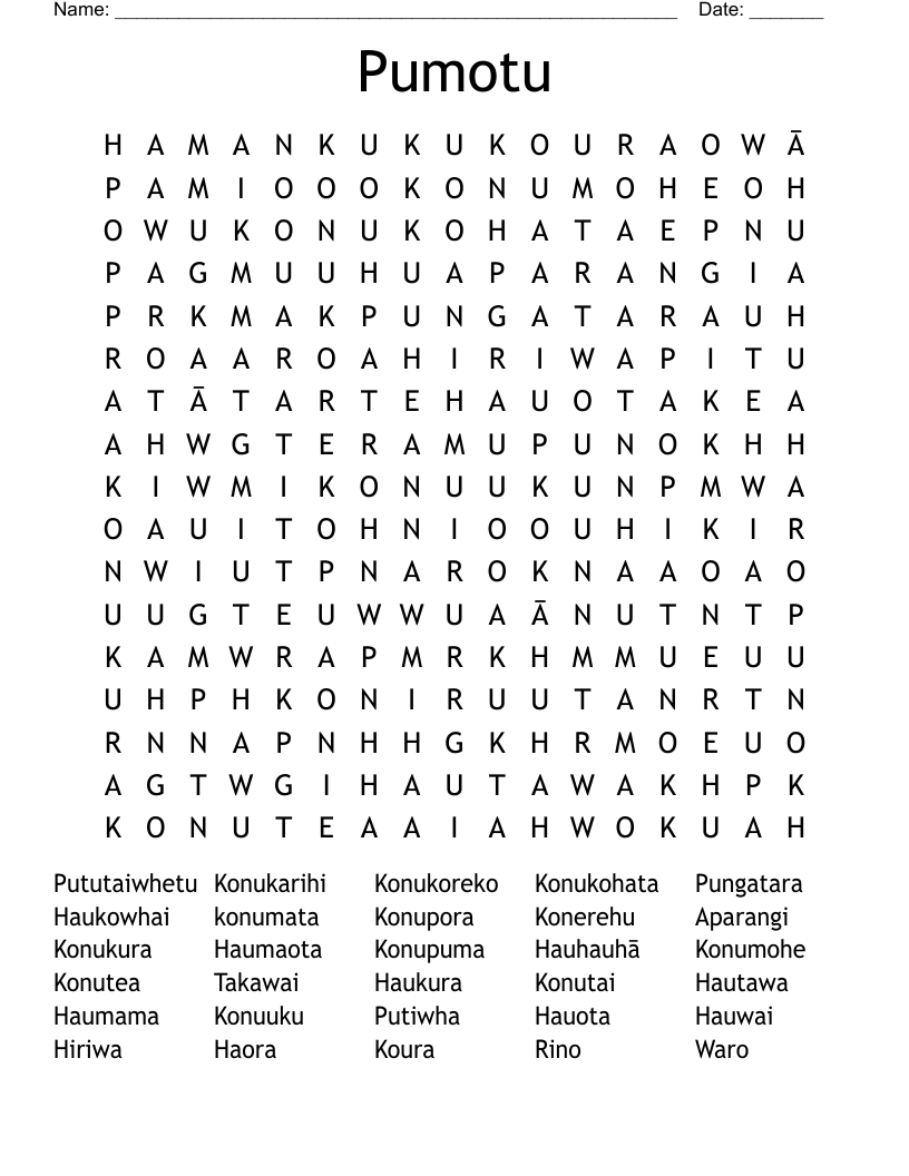 Pumotu Word Search