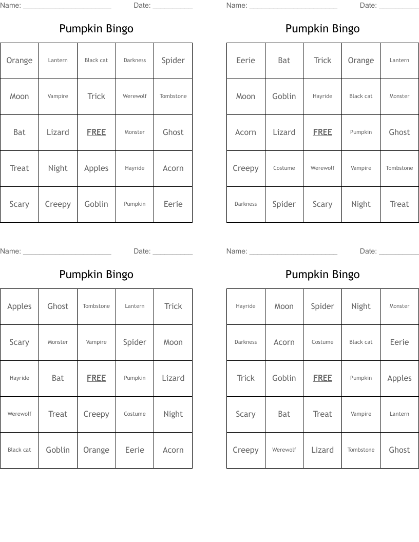 Pumpkin Bingo