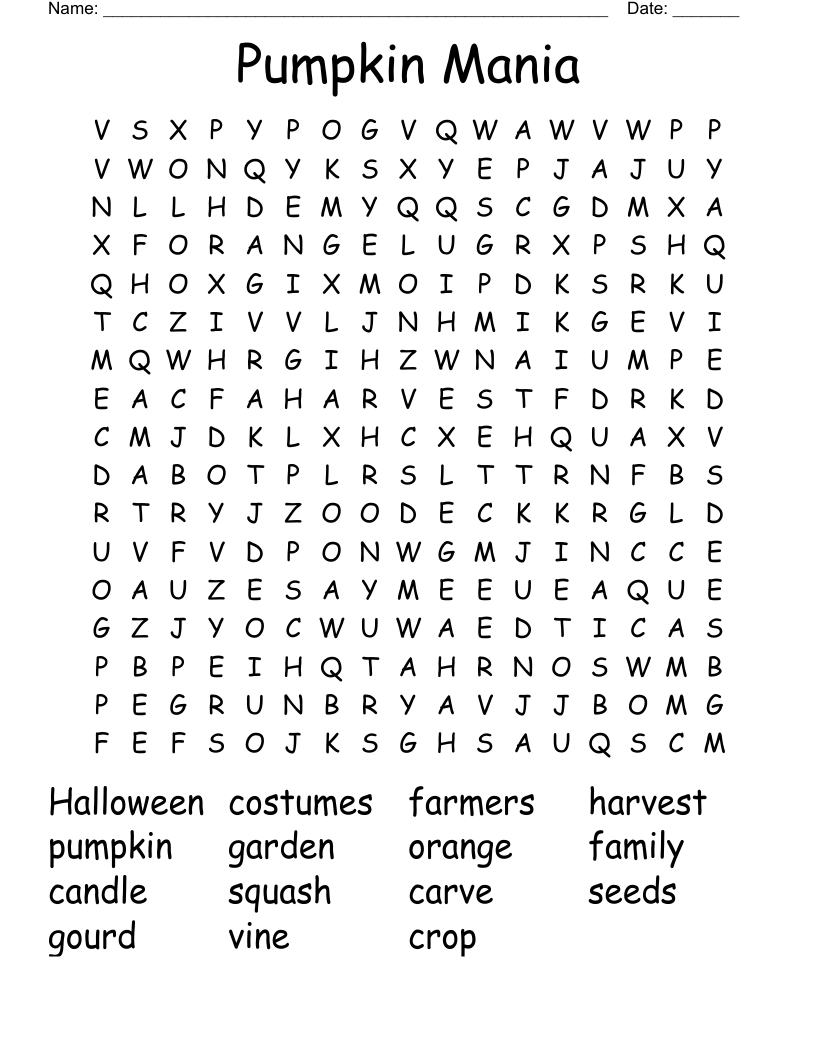 Pumpkin Mania Word Search
