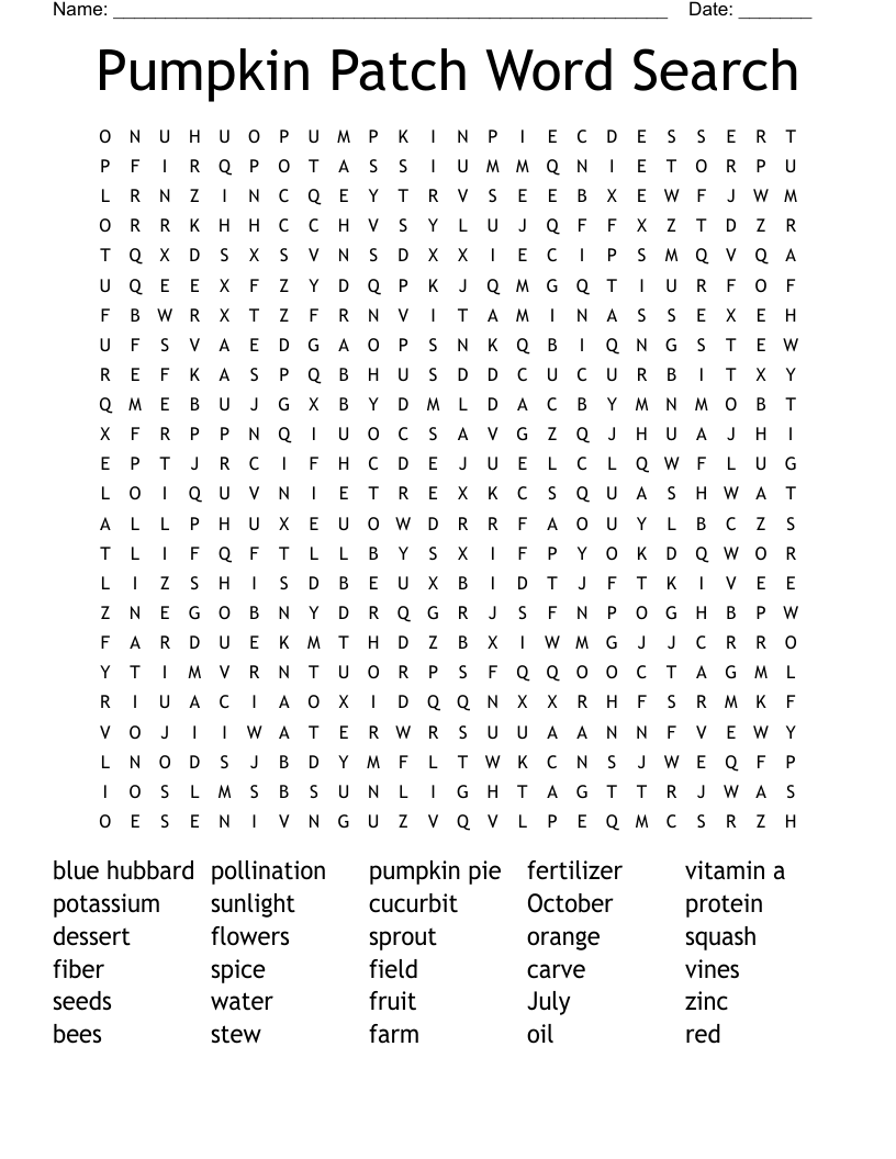 Pumpkin Patch Word Search
