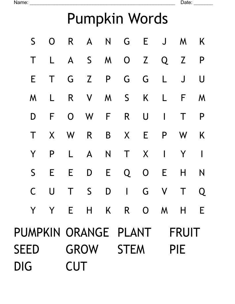 Pumpkin Words Word Search