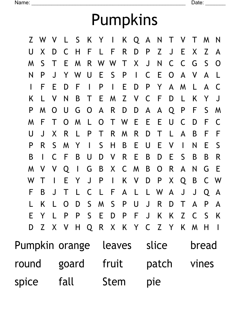 Pumpkins Word Search