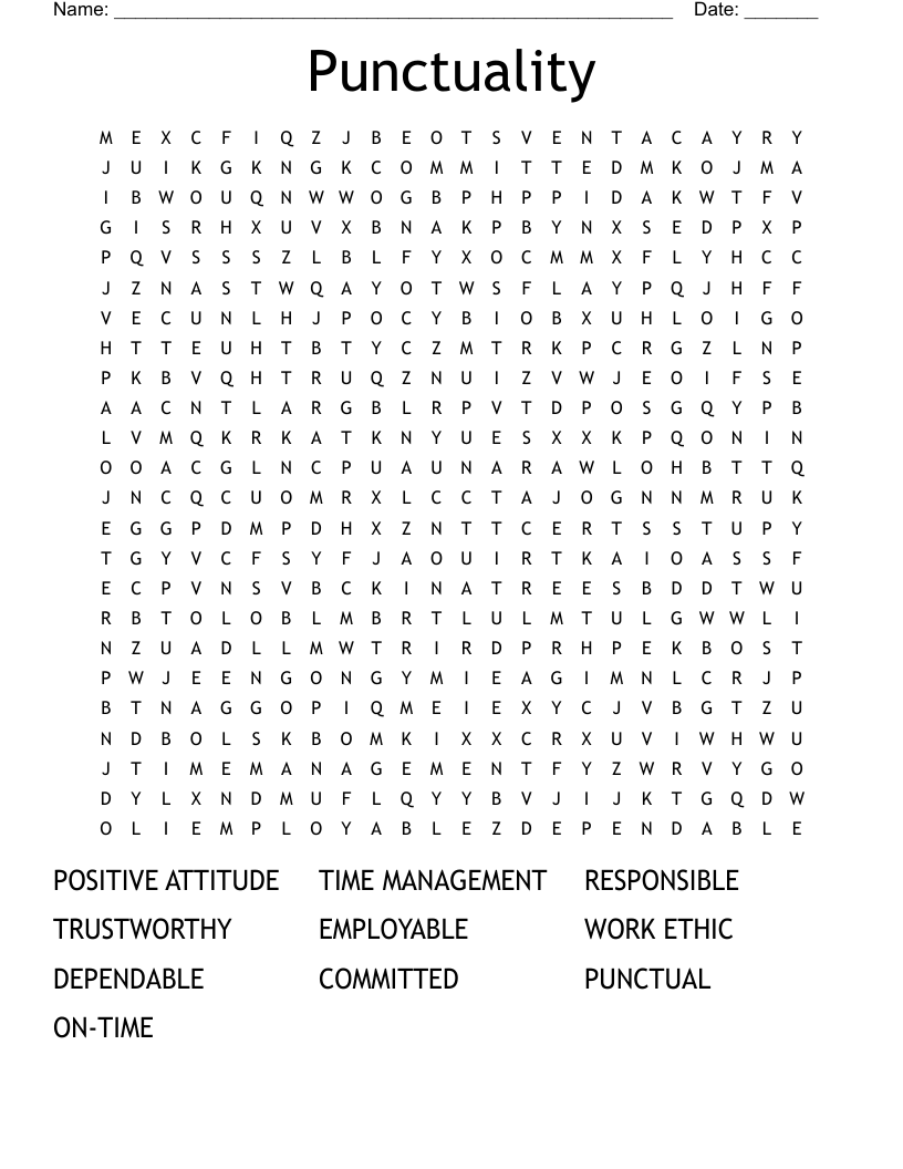 Punctuality Word Search