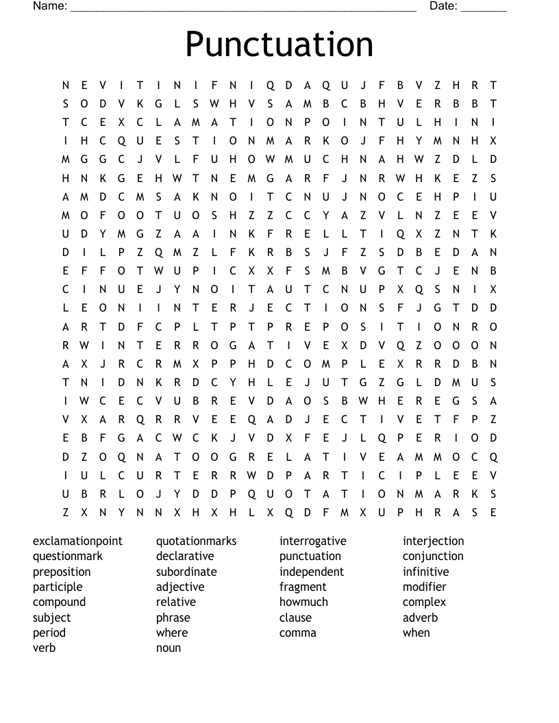 Punctuation Word Search