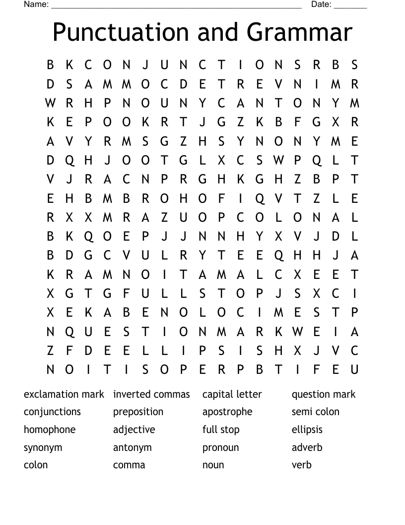 Punctuation and Grammar Word Search