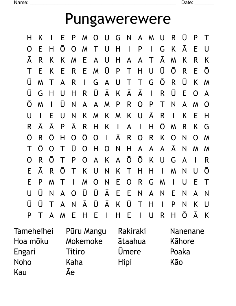 Pungawerewere Word Search