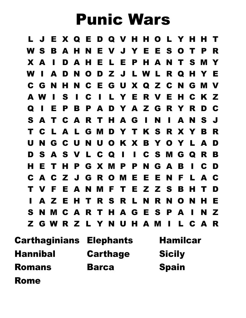 Punic Wars Word Search