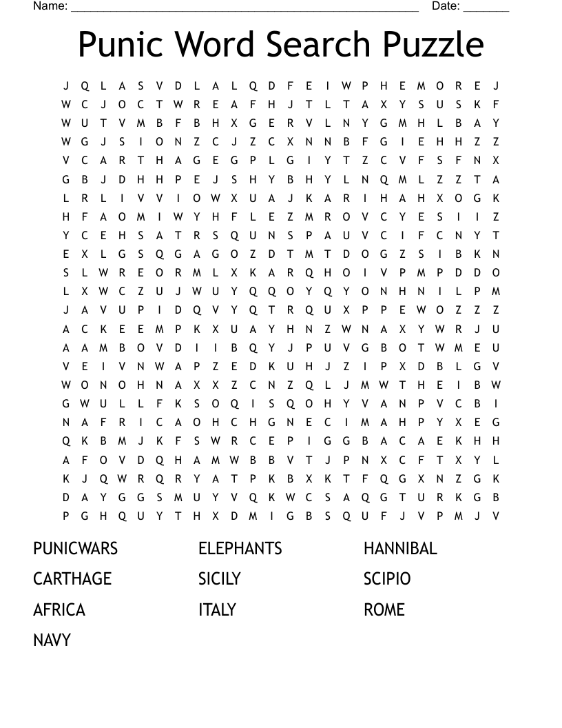Punic Word Search Puzzle