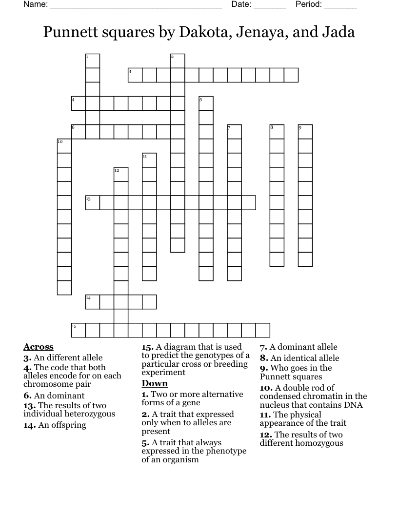 Punnett squares by Dakota, Jenaya, and Jada  Crossword