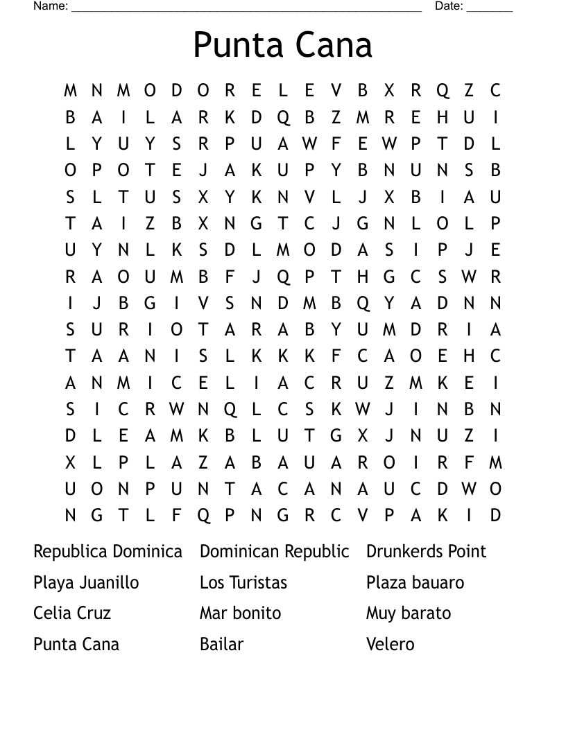 Punta Cana Word Search
