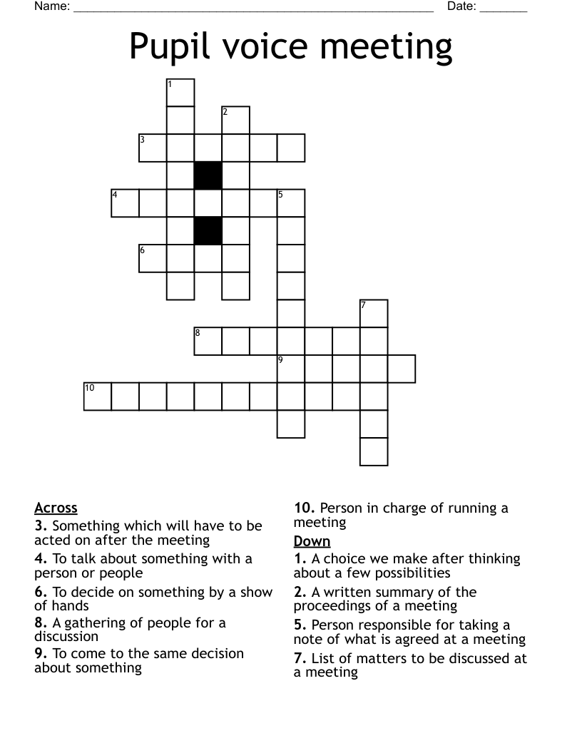 Pupil voice meeting Crossword
