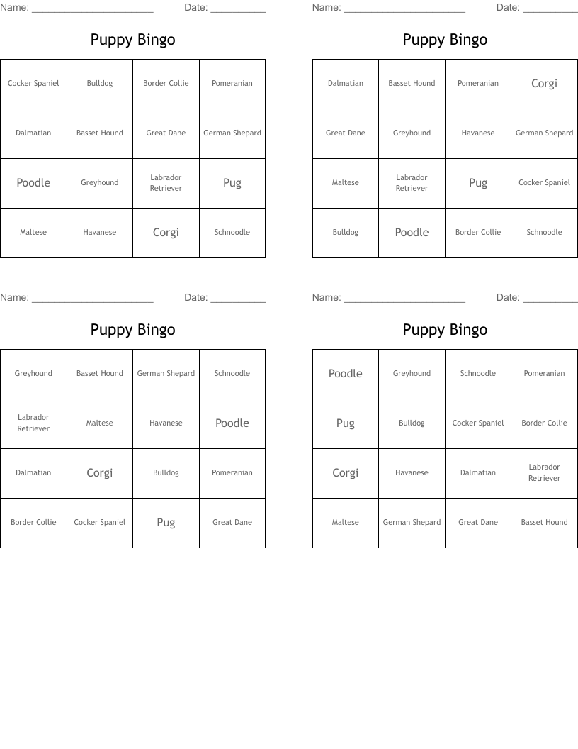 Puppy Bingo
