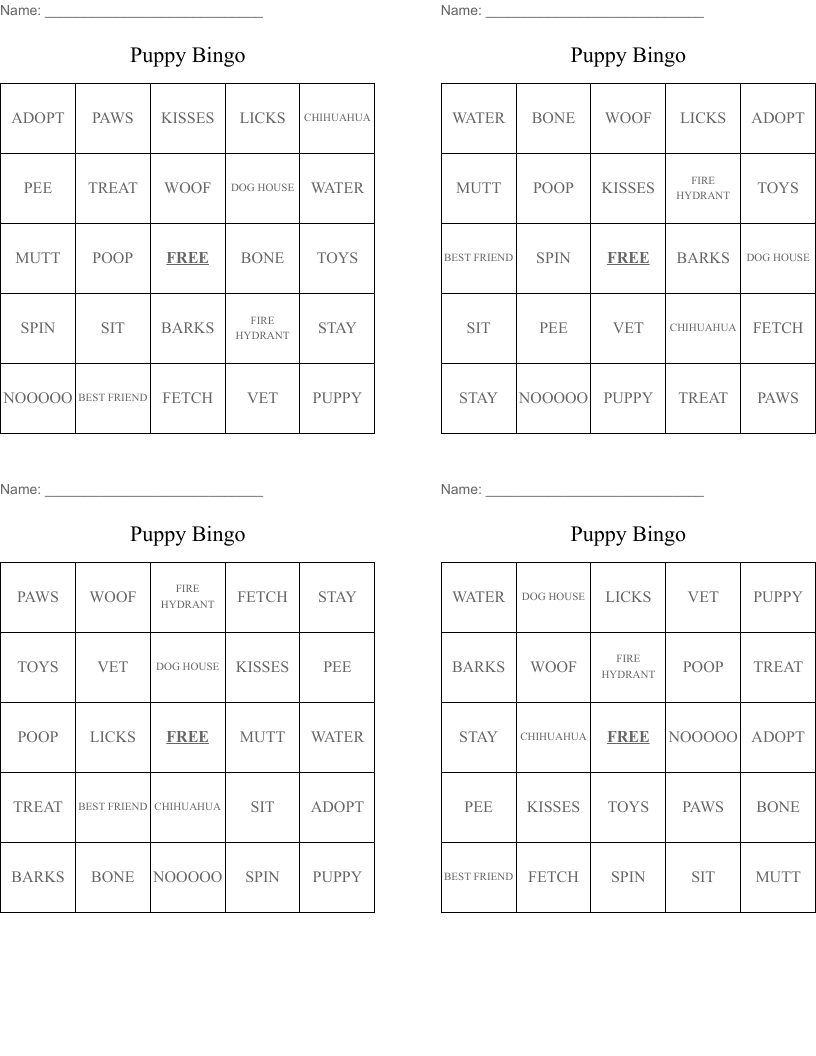 Puppy Bingo