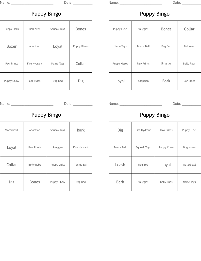 Puppy Bingo