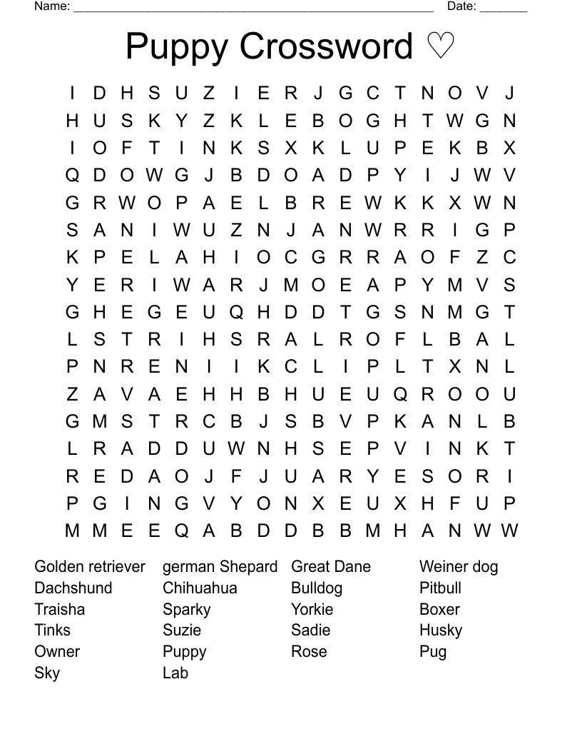 Puppy Crossword ♡ Word Search
