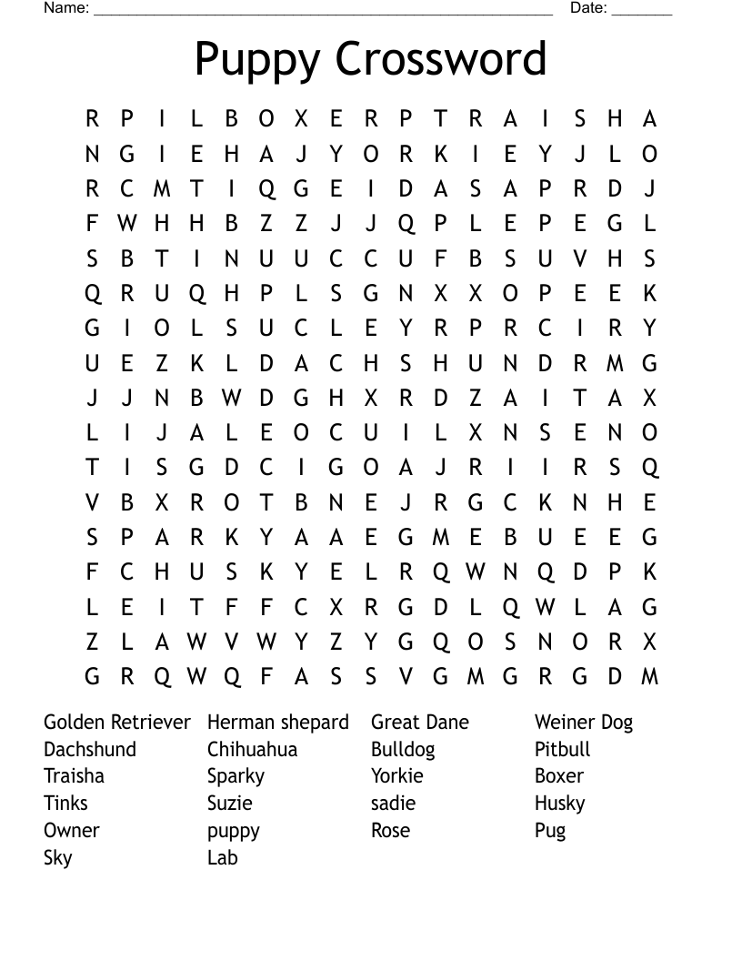 Puppy Crossword  Word Search