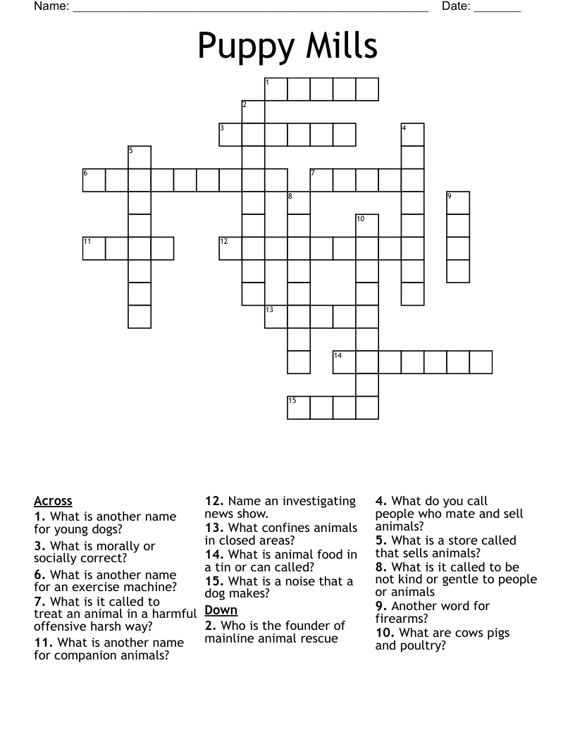 Puppy Mills Crossword