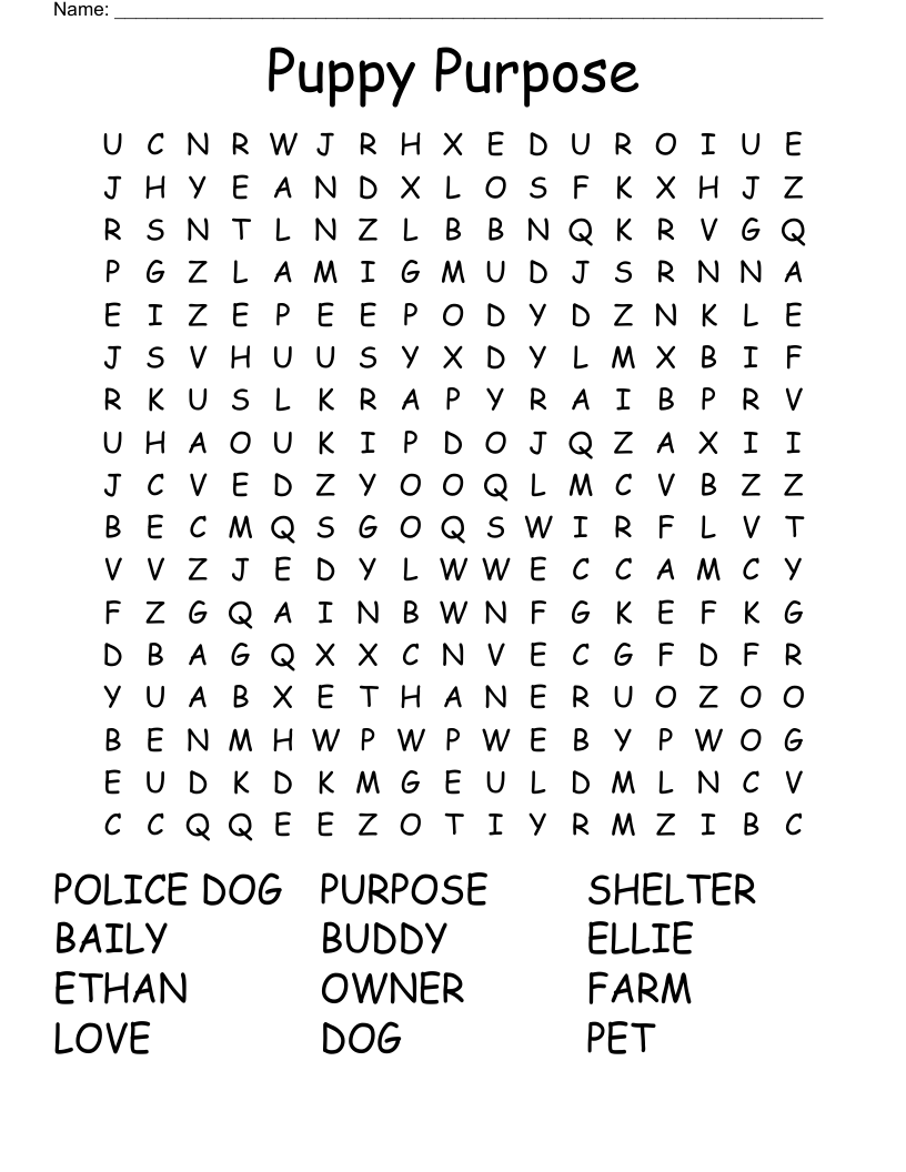 Puppy Purpose Word Search