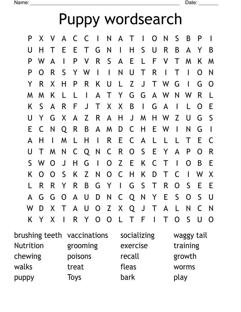Puppy wordsearch 