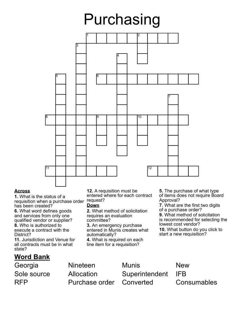 Purchasing Crossword