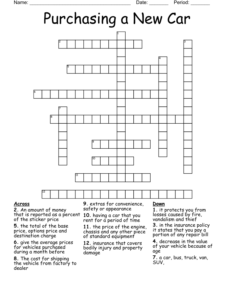 Purchasing a New Car Crossword